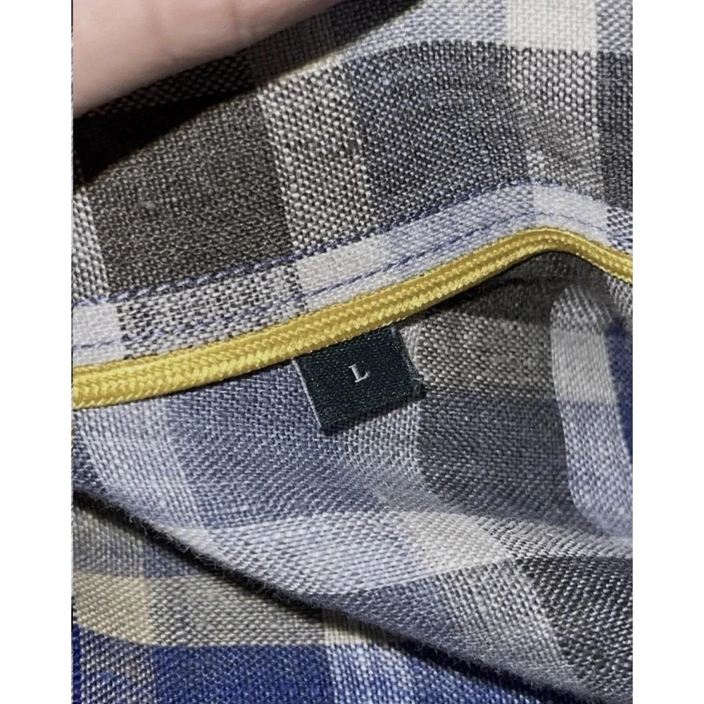 Robert Talbott Shirt Mens L Blue Plaid Linen Short Sleeve Button Up Casual - Picture 6 of 8